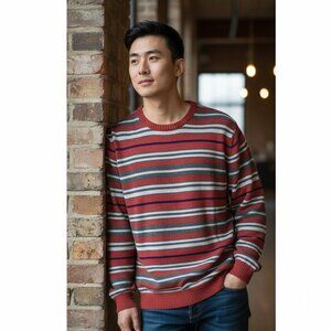 Aeropostale NWT Men's Wool Striped Red and Gray Sweater Size XL